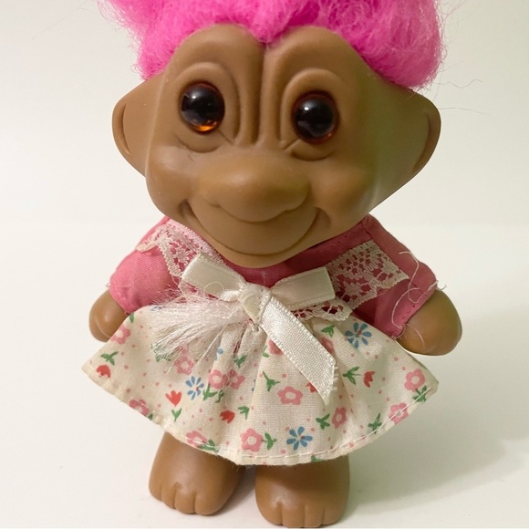 Vtg Troll Pink Hair Troll Doll with Floral Dress - Picture 2 of 16